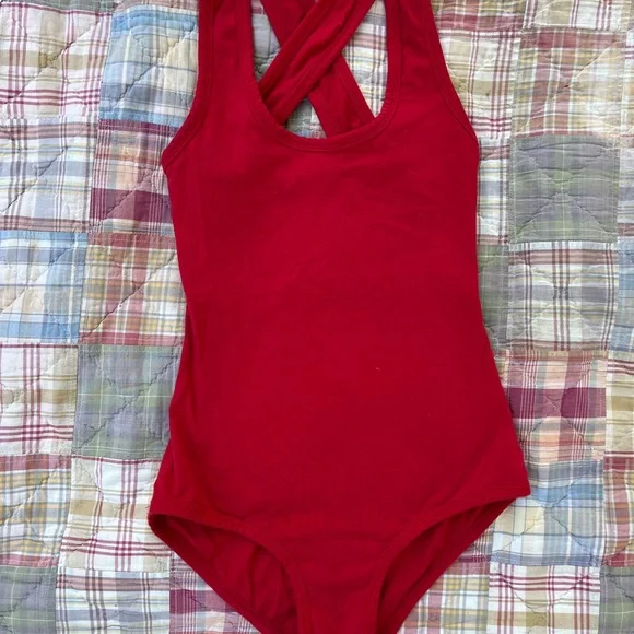 RARE ARQ Cherry Red Organic Cotton Womens One Piece Bodysuit made in usa - Picture 1 of 3